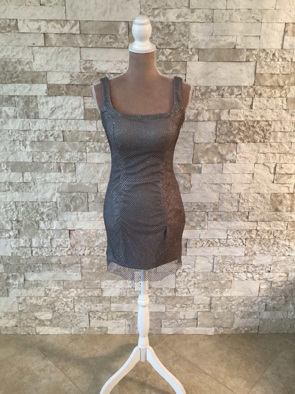 Sleeveless Mesh Embellishment Mini Dress